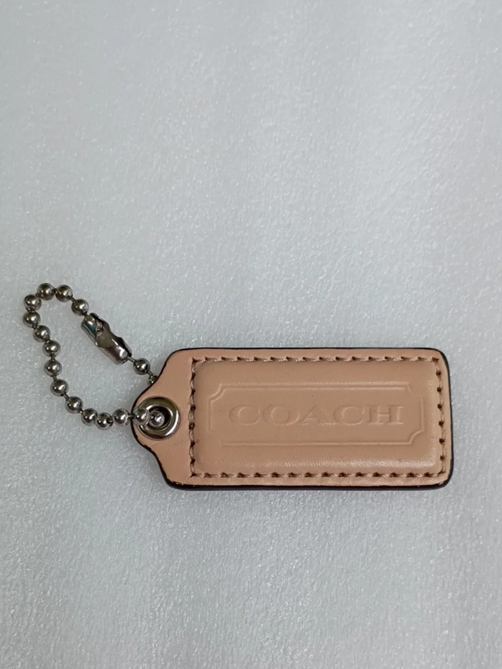 Coach Pale Pink Leather Key Tag with Ball Chain